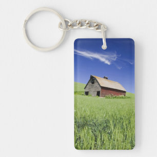 USA, Washington, Old Red Barn in the Spring Keychain
