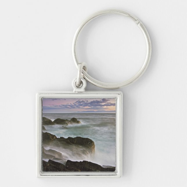 USA, Washington, San Juan Islands.  Waves crash Keychain (Front)