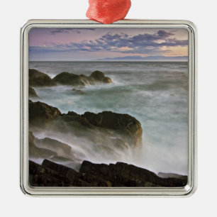 USA, Washington, San Juan Islands.  Waves crash Metal Ornament