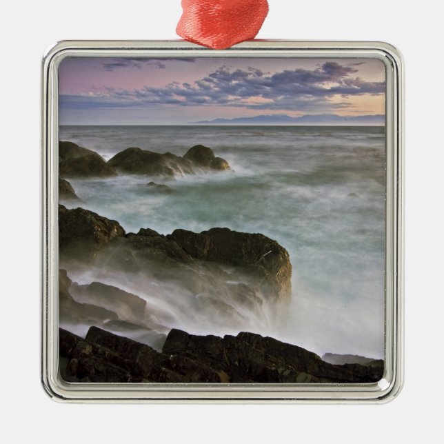 USA, Washington, San Juan Islands.  Waves crash Metal Ornament (Front)