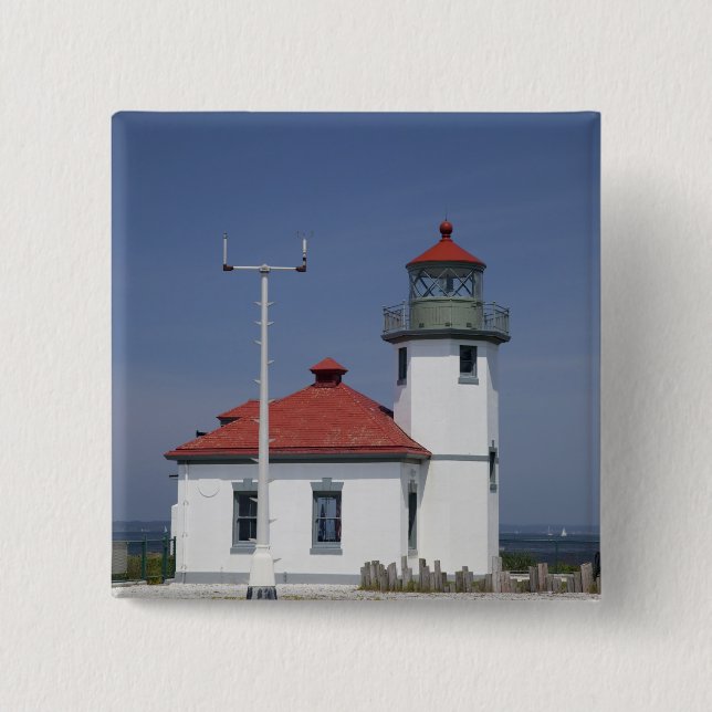 USA, Washington, Seattle, Alki Point Lighthouse, 2 Inch Square Button (Front)