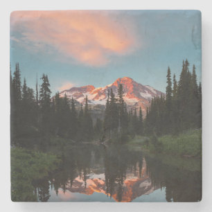 USA, Washington State. Mt. Rainier Reflected Stone Coaster
