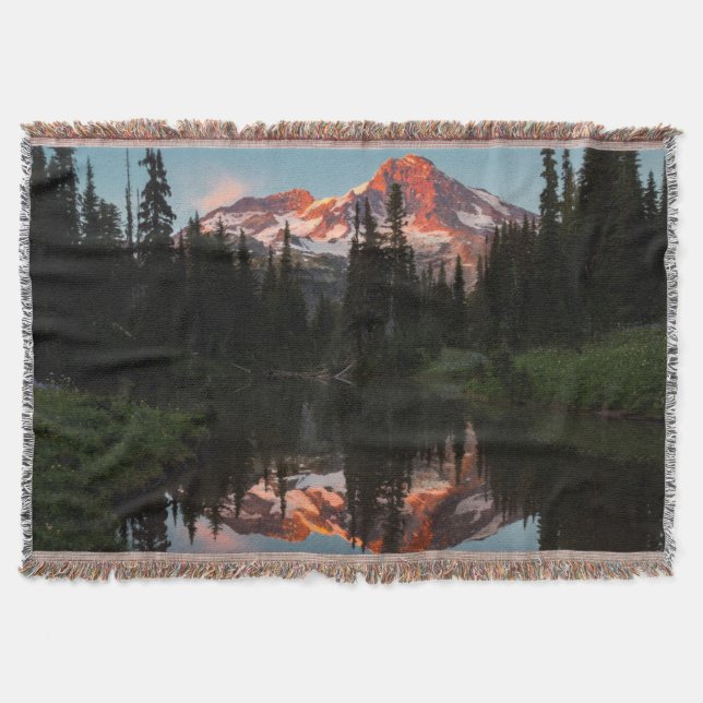 USA, Washington State. Mt. Rainier Reflected Throw Blanket (Front)