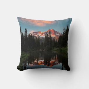 USA, Washington State. Mt. Rainier Reflected Throw Pillow