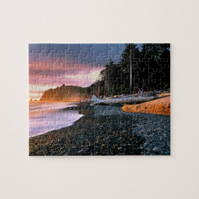 USA, Washington State, Olympic NP. Waves lap the Jigsaw Puzzle (Horizontal)