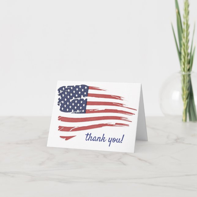 USA Watercolor American Flag Military Patriotic Thank You Card (Front)