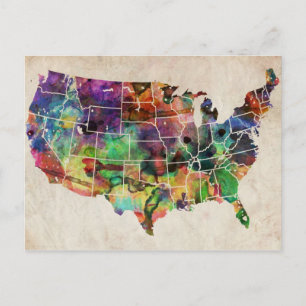 USA Watercolor Map Postcard