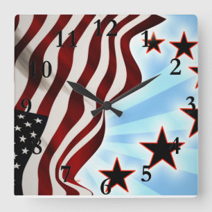 Usa waving flag square wall clock