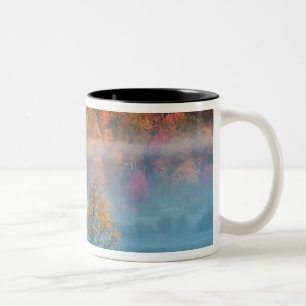USA, West Virginia, Davis. Misty valley and Two-Tone Coffee Mug