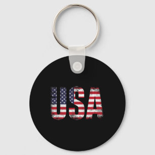 Usa With American Flag For Patriotic Independence Keychain