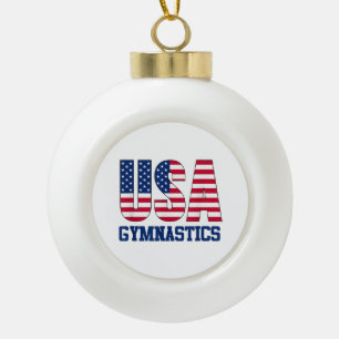USA with American Flag Gymnastics Sports Ceramic Ball Christmas Ornament