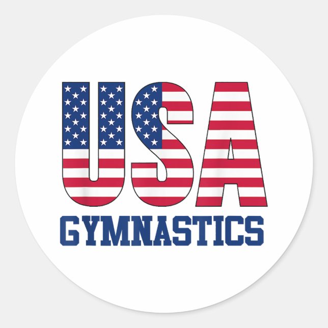 USA with American Flag Gymnastics Sports Classic Round Sticker (Front)
