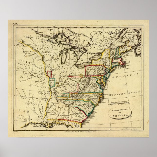 USA with boundaries outlined Poster (Front)