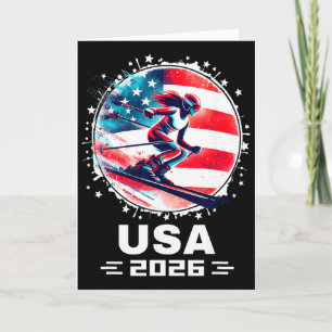 Usa Women United States American Flag Ski Skiing U Card