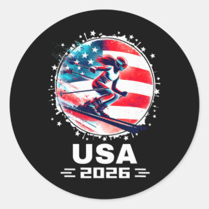 Usa Women United States American Flag Ski Skiing U Classic Round Sticker