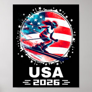 Usa Women United States American Flag Ski Skiing U Poster