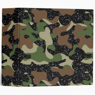 USA Woodland Camo Army Olive Brown Black Sparkle Binder