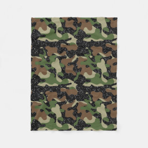 USA Woodland Camo Army Olive Brown sparkle colour Fleece Blanket