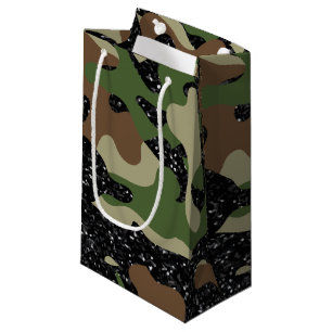 USA Woodland Camo Army Olive Brown sparkle colour Small Gift Bag