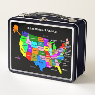 USA & World Map  Metal Lunch Box