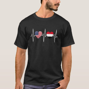 USA Yemen Heartbeat America Yemeni Flag Heart T-Shirt