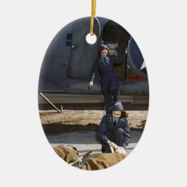 USAAF Flight Nurses and Medic Caring for Wounded Ceramic Ornament (Front)