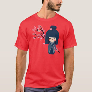 Usaburo Kokeshi doll and Japanese Sakura Cherry Bl T-Shirt