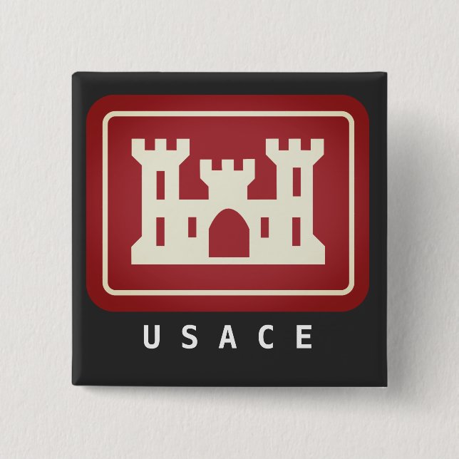 USACE Logo & Text 2 Inch Square Button (Front)