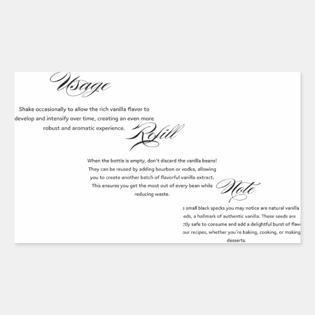 Usage Homemade Vanilla Extract Instructions Sticker (Front)