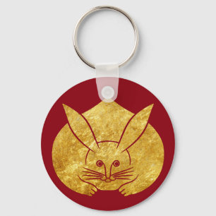 Usagi kamon japanese rabbit in faux gold on red keychain