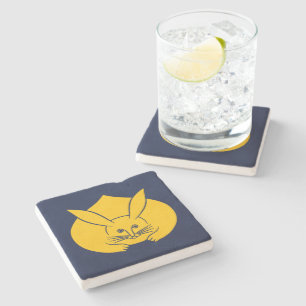 Usagi kamon Japanese rabbit yellow blue Oriental Stone Coaster