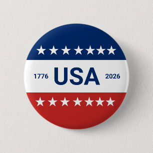 USA's 250th Anniversary 1776 2026 Red White Blue 2 Inch Round Button
