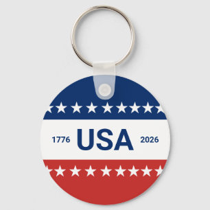 USA's 250th Anniversary 1776 2026 Red White Blue Keychain