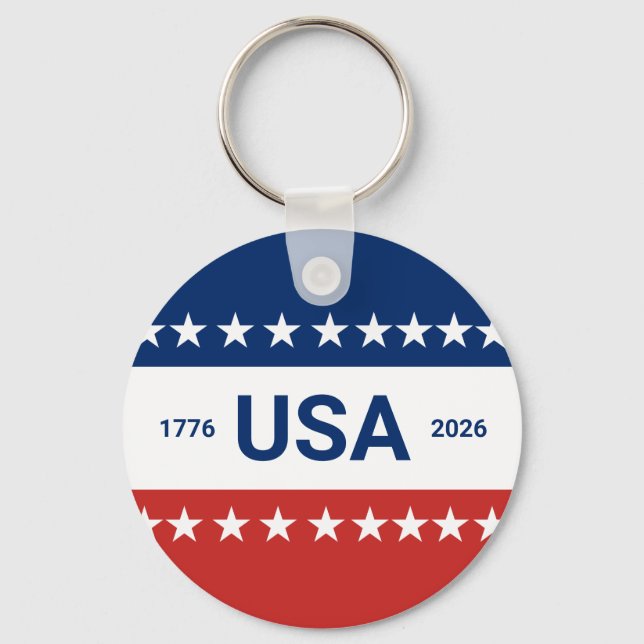 USA's 250th Anniversary 1776 2026 Red White Blue Keychain (Front)