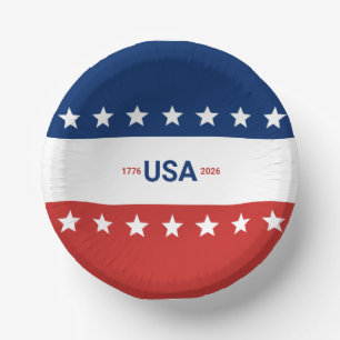 USA's 250th Anniversary 1776 2026 Red White Blue Paper Plate