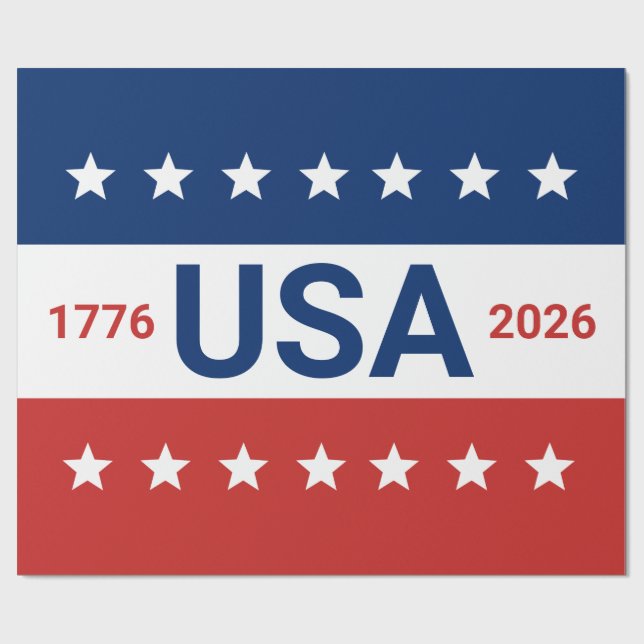 USA's 250th Anniversary 1776 2026 Red White Blue Wrapping Paper (Flat)