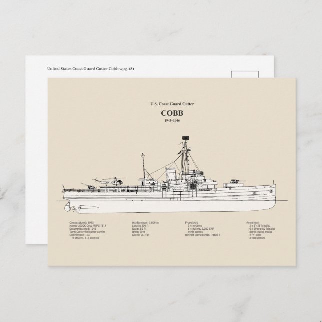 USCGC Cobb wpg-181 - SBD Postcard (Front/Back)