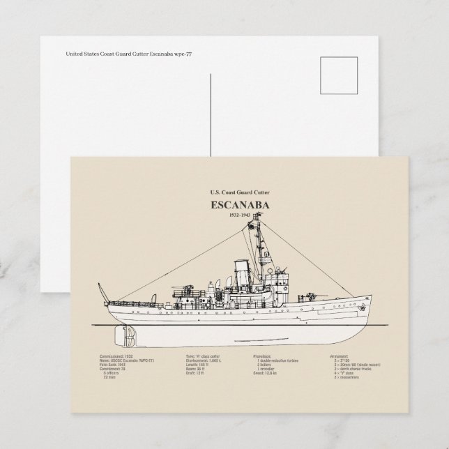 USCGC Escanaba wpc-77 - SBD Postcard (Front/Back)