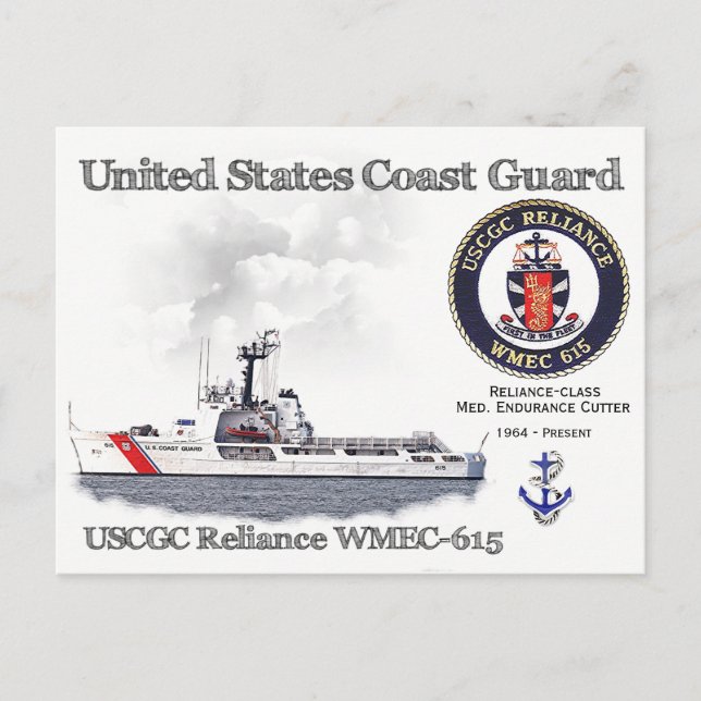 USCGC Reliance WMEC-615 Cutter Postcard (Front)