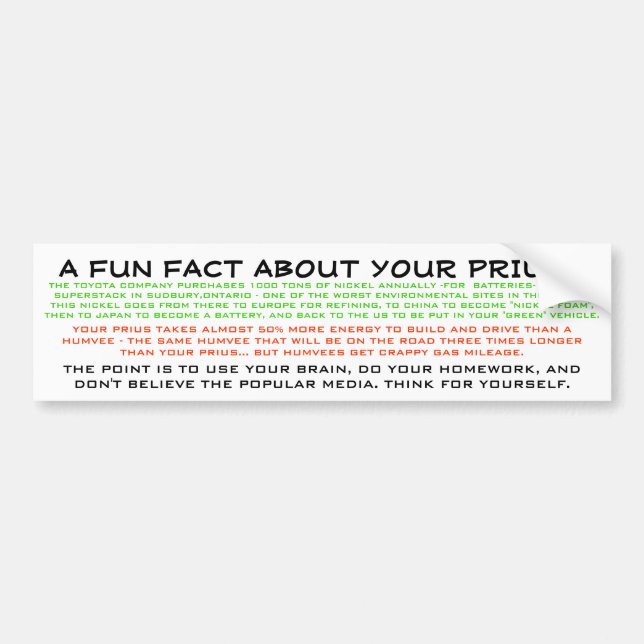 USE THE BRAIN 1 - PRIUS BUMPER STICKER (Front)