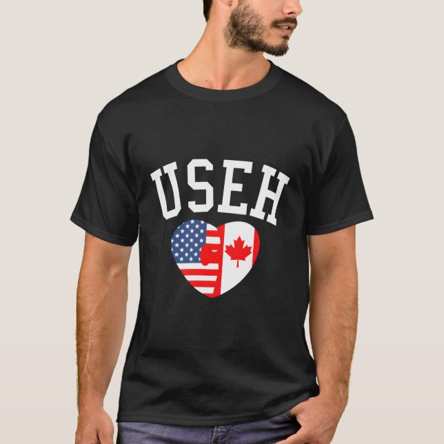 Useh Canadian Eh American Canadian Flag Canada Day T-Shirt (Front)
