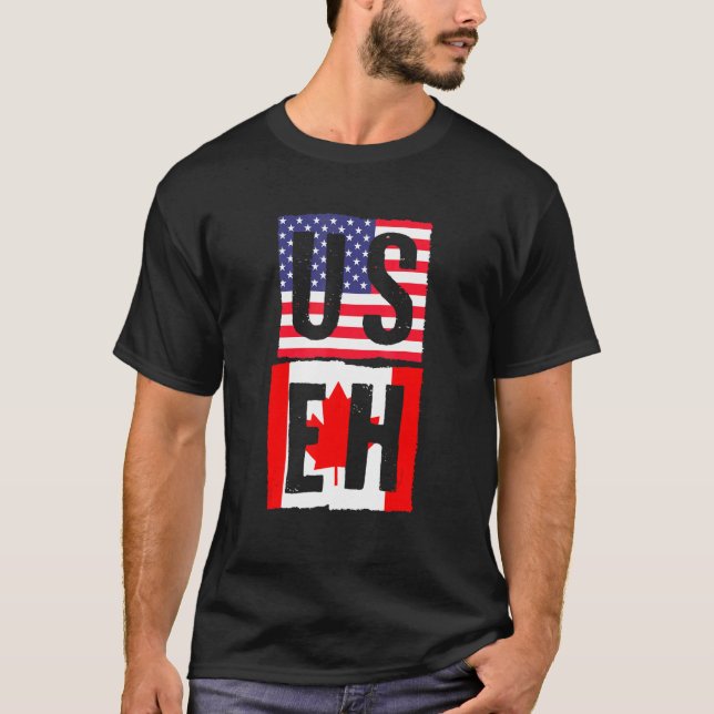 Useh Canadian Flag Maple Leaf Usa Flag American Ca T-Shirt (Front)