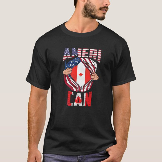 Useh Cdn Maple Leaf Half Canadian Half American Fl T-Shirt (Front)