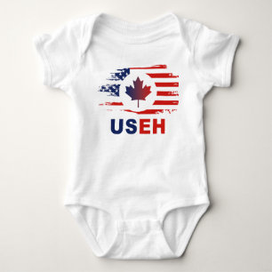 USEH Half Canadian American Canada USA Flag United Baby Bodysuit