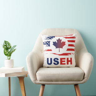 USEH Half Canadian American Canada USA Flag United Throw Pillow