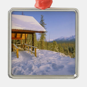 USFS Schnauss Cabin rental in Winter ovelooking Metal Ornament