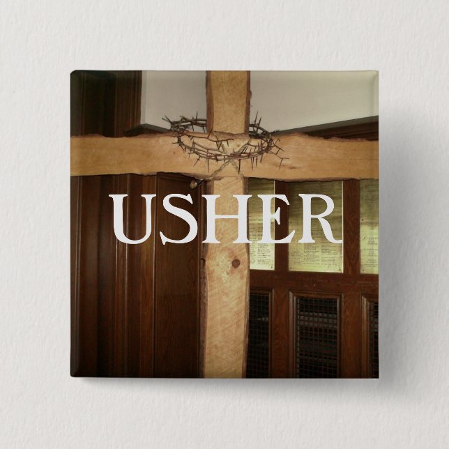 USHER 2 INCH SQUARE BUTTON (Front)