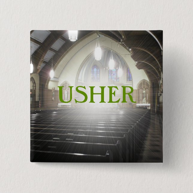 USHER 2 INCH SQUARE BUTTON (Front)