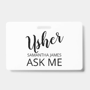 Usher Ask Me Name Badge