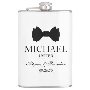 Usher Black Bow Tie Hip Flask